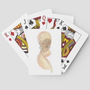 Flapper Fashion Sketch - Woman with Scarf Playing Cards