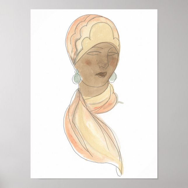 Flapper Fashion Sketch - Woman with Scarf Poster (Front)