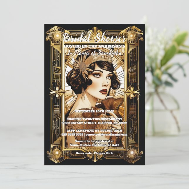 Flapper girl brunette 1920's formal costume party invitation (Standing Front)