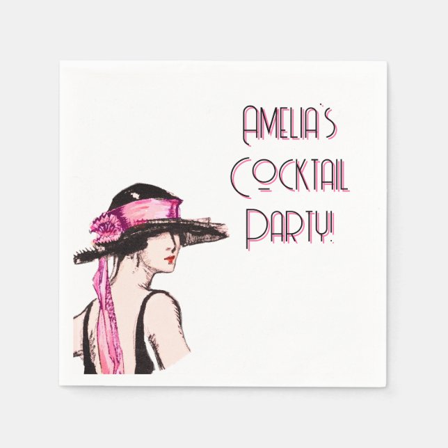 Flapper Girl Cocktail Party Personalised Napkin (Front)