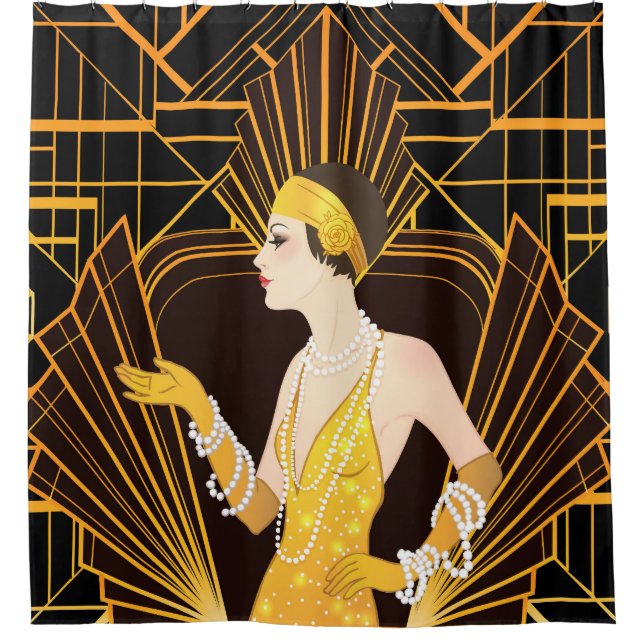 Flapper girl: retro party invitation. shower curtain (Front)