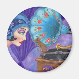 Flapper Girl Roaring Twenties Mouse Gramophone Magnet