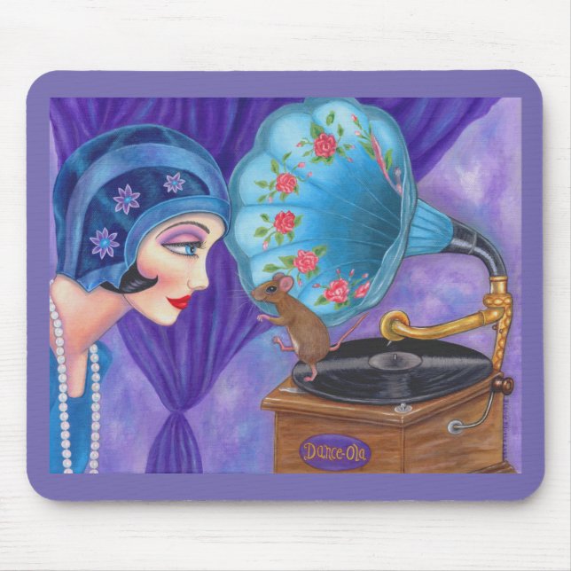 Flapper Girl Roaring Twenties Mouse Gramophone Pad (Front)