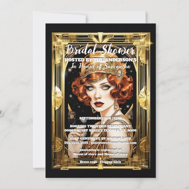 Flapper girl speakeasy 1920's formal costume party invitation (Front)