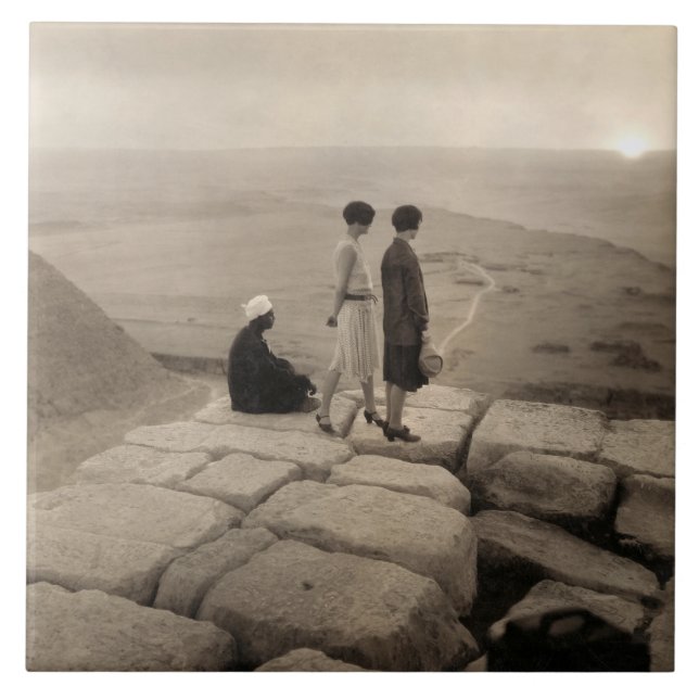 Flapper Girls Sunrise Khufu Pyramid, Egypt 1920  Ceramic Tile (Front)