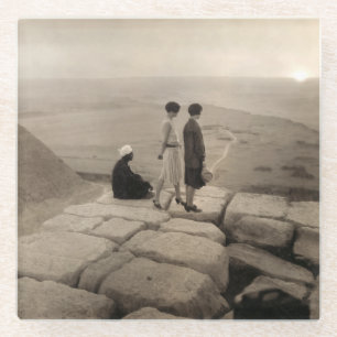 Flapper Girls Sunrise Khufu Pyramid, Egypt 1920 Glass Coaster