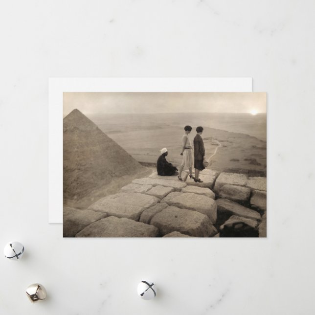 Flapper Girls Sunrise Khufu Pyramid, Egypt 1920  Holiday Card (Front/Back In Situ)