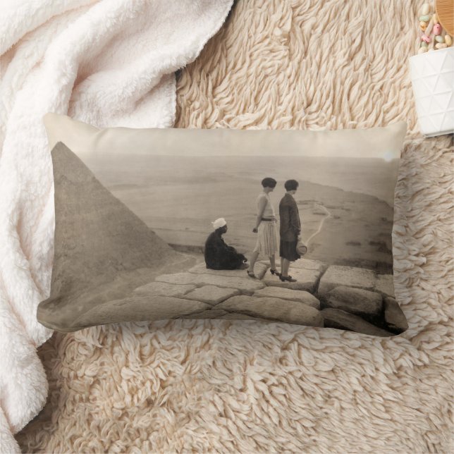 Flapper Girls Sunrise Khufu Pyramid, Egypt 1920  Lumbar Cushion (Blanket)