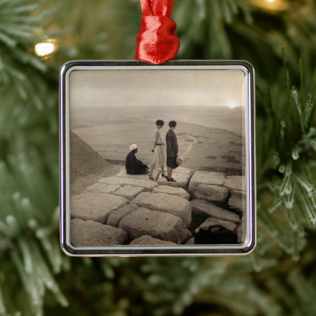 Flapper Girls Sunrise Khufu Pyramid, Egypt 1920  Metal Ornament (Tree)