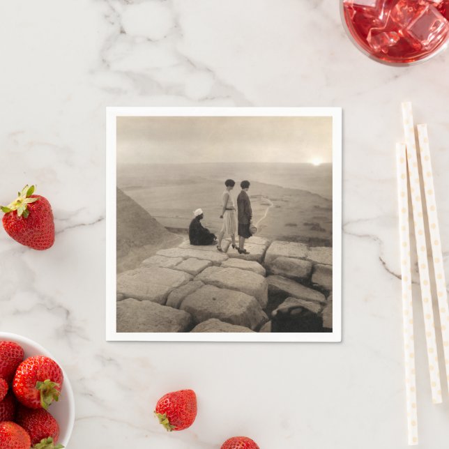 Flapper Girls Sunrise Khufu Pyramid, Egypt 1920  Napkin (Insitu)