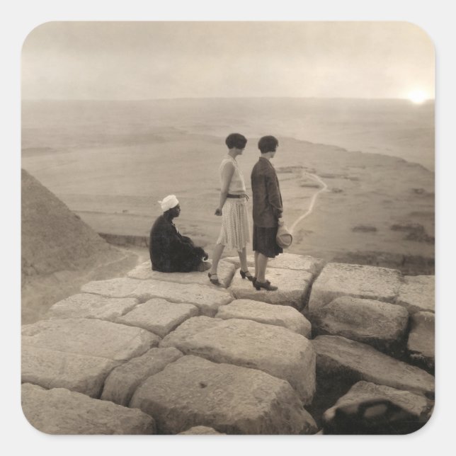 Flapper Girls Sunrise Khufu Pyramid, Egypt 1920  Square Sticker (Front)
