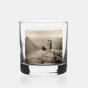 Flapper Girls Sunrise Khufu Pyramid, Egypt 1920  Whiskey Glass