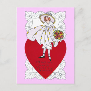 Flapper, Heart and Doily Vintage Valentine Holiday Postcard