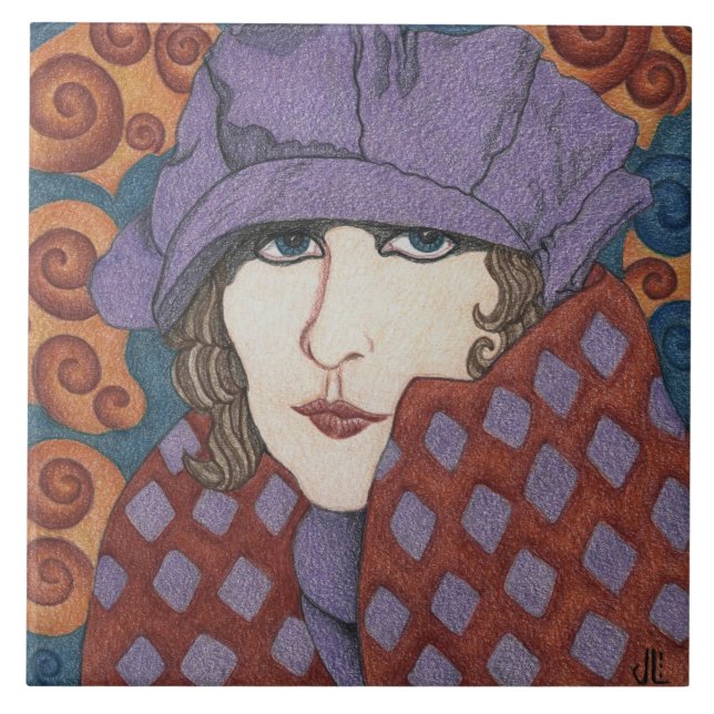 "Flapper in Art Nouveau" on Ceramic Tile (Front)