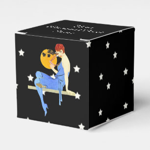 Flapper Lady Red Hair Blue Dress on Shelf Moon Favour Box