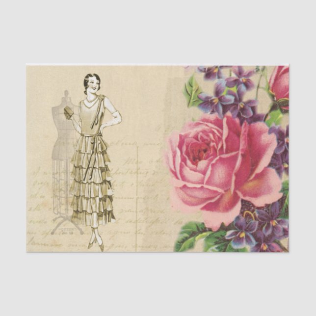 Flapper Seamstress With  Flowers Tissue Paper (Front)