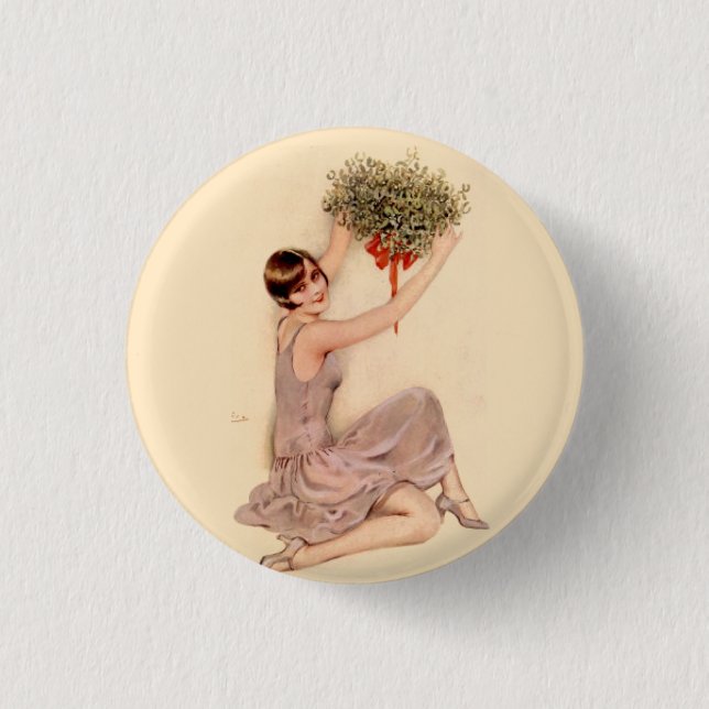 Flapper with Mistletoe    3 Cm Round Badge (Front)