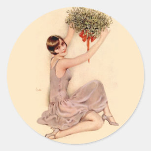 Flapper with Mistletoe    Classic Round Sticker