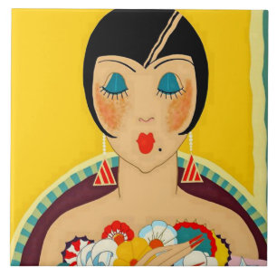 “Flappers and Flowers” Art Deco by Jose Carlos Ceramic Tile
