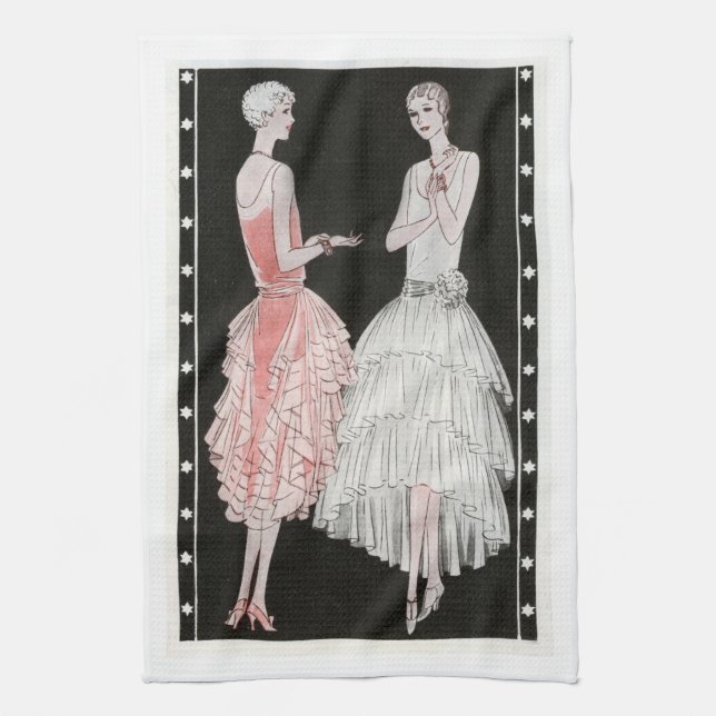 Flappers in Vintage Dresses Tea Towel (Vertical)