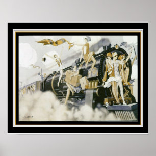 "Flappers Take The Train" Art Deco Print 16 x 20