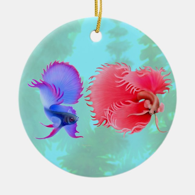 Flaring Betta Splendens Fighting Fish Ornament (Front)