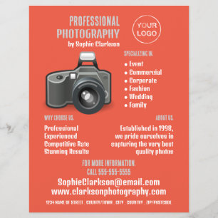 Flash Camera Icon, Photographer, Photography Hire Flyer