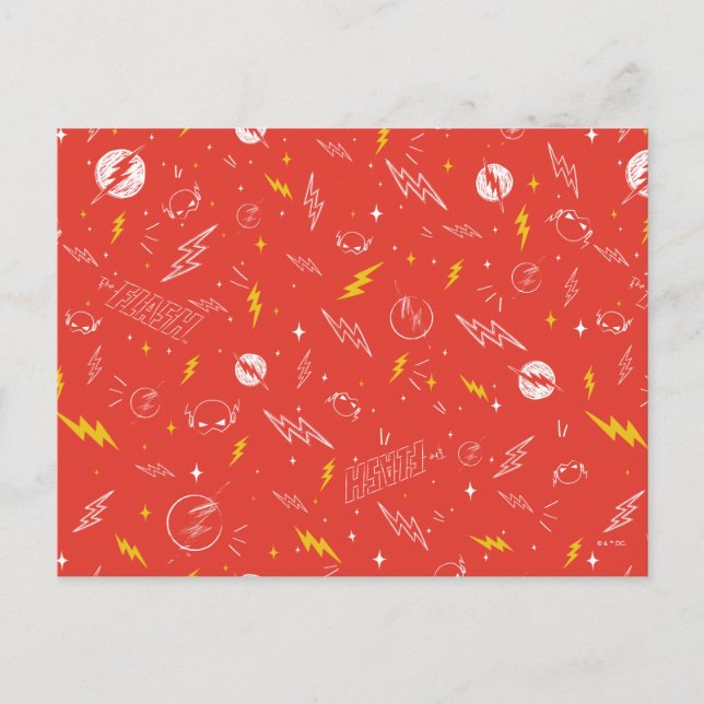Flash Lightning Icon and Doodle Pattern Postcard (Front)