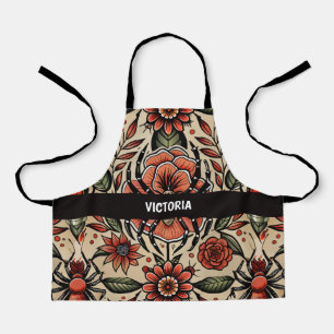 Flash Tattoo Spider Floral Custom Pattern Apron