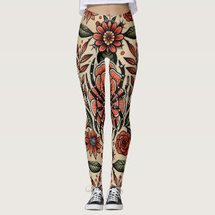 Flash Tattoo Spider Floral Custom Pattern Leggings