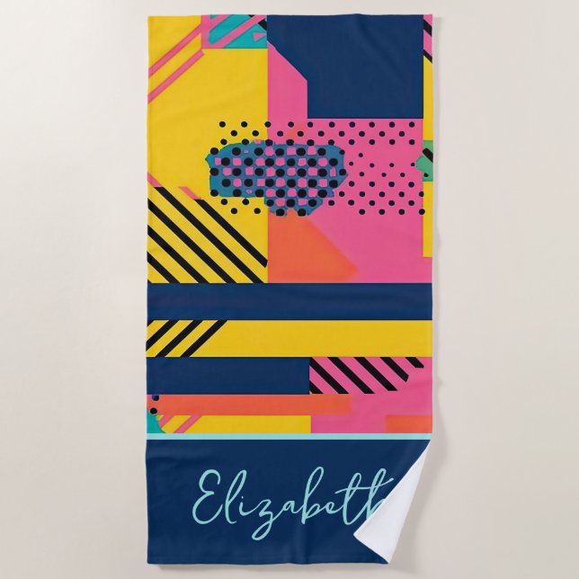 Flashback from the 80s trendy  beach towel (Front)