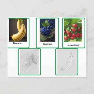 flashcards of fruit kids and adult postcard