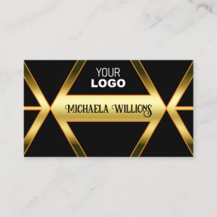 Flashy Black and Shimmery Golden with Logo Elegant Business Card