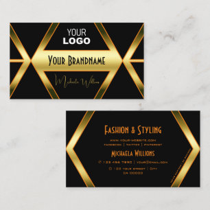 Flashy Black and Shimmery Golden with Logo Stylish Business Card