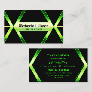 Flashy Black Geometric with Shimmery Green Pattern Business Card