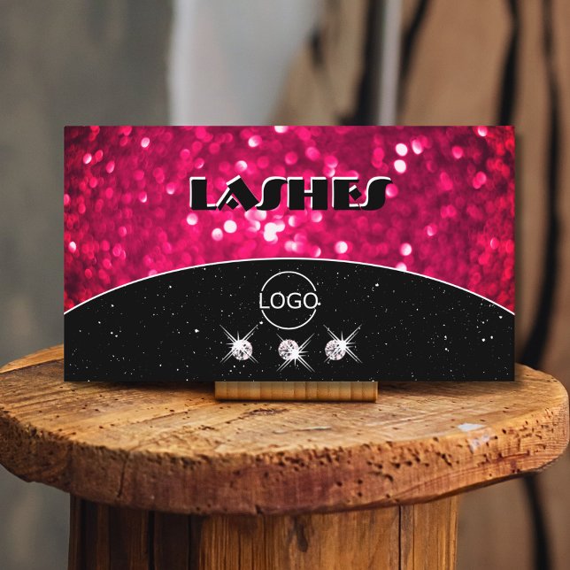 Flashy Black Girly Pink Sparkling Glitter Add Logo Business Card (Creator Uploaded)
