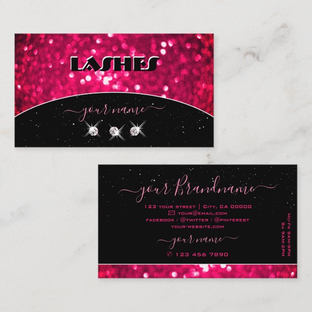 Flashy Black Girly Pink Sparkling Glitter Shimmery Business Card (Front/Back)