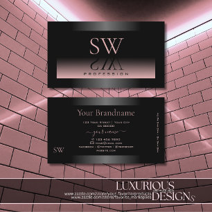 Flashy Black Light Pink Gradient Monogram Shimmery Business Card