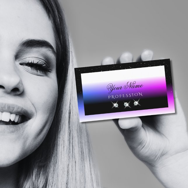 Flashy Black White Diamonds Pink Purple Gradient Business Card (Creator Uploaded)