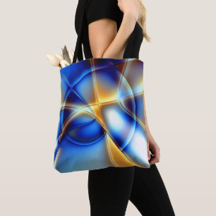Flashy blue and yellow and snail-like lines throw  tote bag