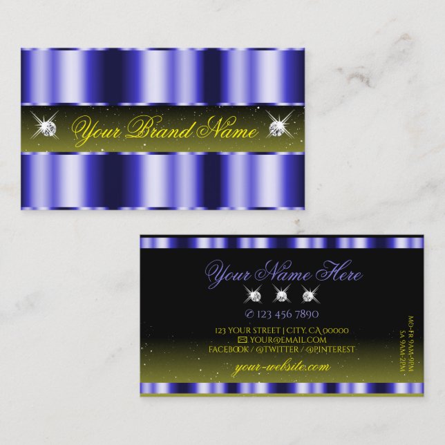 Flashy Blue Yellow Black Sparkle Jewels Stylish Business Card (Front/Back)