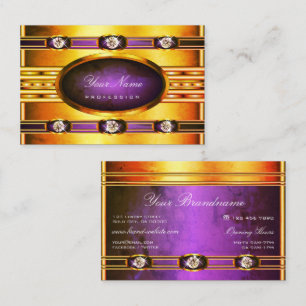 Flashy Bright Golden with Purple Marble Patterns Business Card