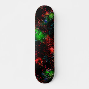 Flashy colour patches under dark and mosaic traces skateboard