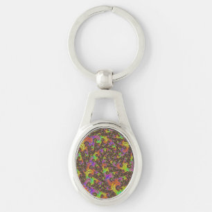 Flashy Colourful Spiral Abstract Digital Fractal Key Ring