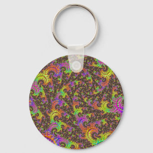 Flashy Colourful Spiral Abstract Digital Fractal Key Ring