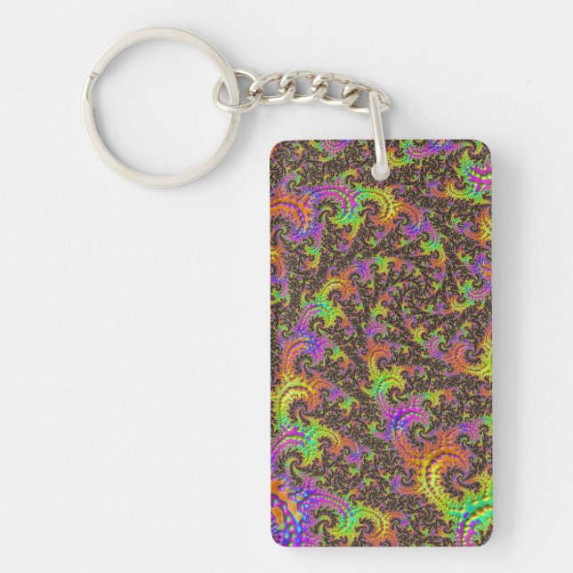 Flashy Colourful Spiral Abstract Digital Fractal Key Ring (Front)