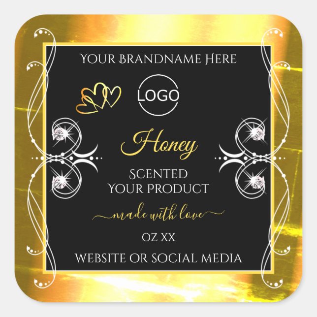 Flashy Dazzling Gold Black Product Labels Add Logo (Front)