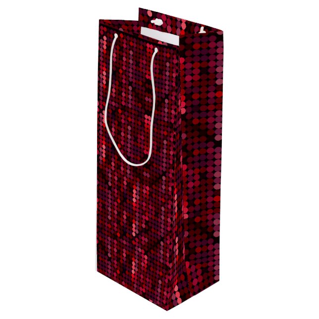 Flashy Disco Red Sequin-Like Wine Gift Bag (Front Angled)