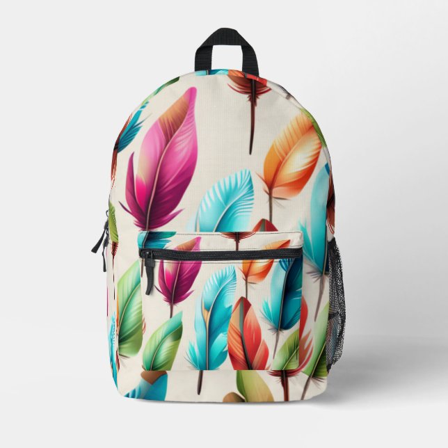 Flashy Feathers  Printed Backpack (Front)