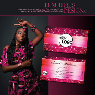Flashy Girly Pink Glitter Luminous Stars with Logo Business Card